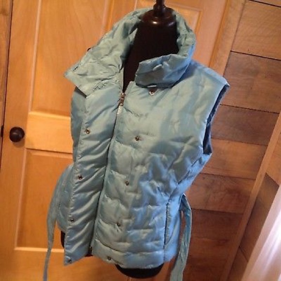 Talbots Puffer Vest Large Blue Tie Waist Down Aqua - Picture 2 of 7